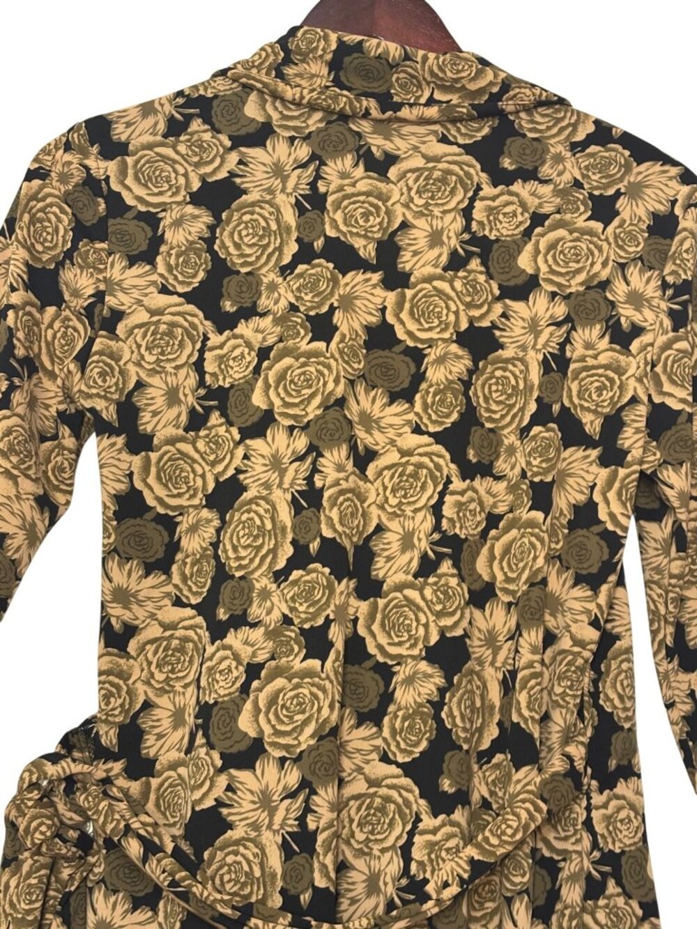 Susan Lawrence Black & Gold Floral Wrap Dress Long Sleeve Made In USA Size M - Picture 5 of 16